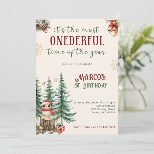 Winter Wonderland Kerstmis 1e Verjaardagsfeest Kaart (Staand voorkant)