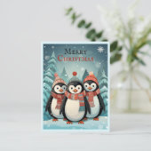 Winter Wonderland Kerstmis Pinguïns Groeten Briefkaart (Staand voorkant)