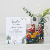 Winter Wonderland Kerstmis Twin Verjaardagsfeest Kaart (Staand voorkant)