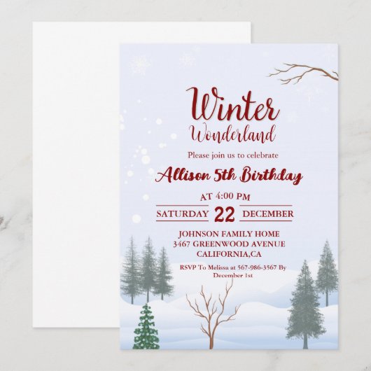 Winter Wonderland Kerstmis Verjaardagsfeestje Kaart (Voorkant / Achterkant)