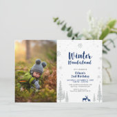 Winter Wonderland Kind Boy 2e verjaardag Uitnodigi Kaart (Staand voorkant)