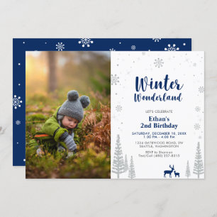 Winter Wonderland Kind Boy 2e verjaardag Uitnodigi Kaart