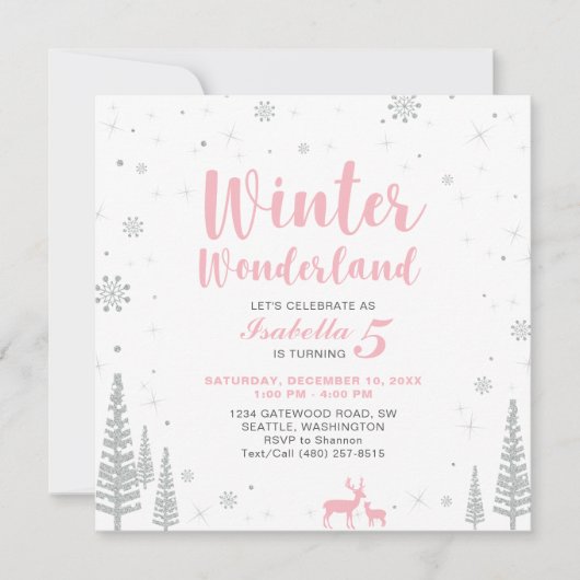 Winter Wonderland Kinderen Birthday Uitnodiging - (Voorkant)