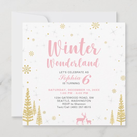 Winter Wonderland Kinderen Birthday Uitnodiging -  (Voorkant)