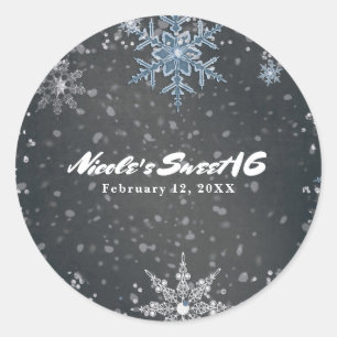 Winter Wonderland Krijt Blauwgrijs Zilver Feest Ronde Sticker