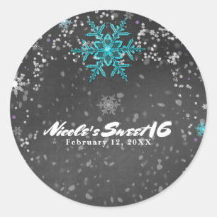Winter Wonderland Krijt Teal & Paarse Aangepaste F Ronde Sticker