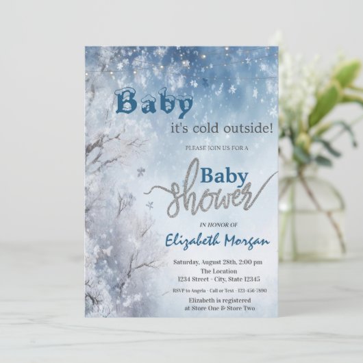 Winter Wonderland Landschap Baby shower Kaart (Staand voorkant)