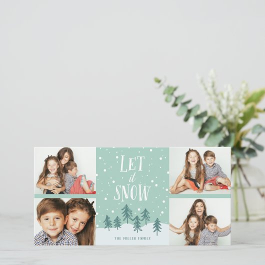 Winter Wonderland Let It Snow | Vakantie 4-Foto Feestdagenkaart (Staand voorkant)