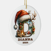 Winter Wonderland Letter D Santa Hat en kampvuur Keramisch Ornament (Rechts)