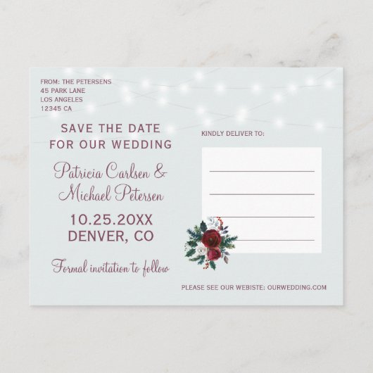 Winter wonderland licht foto save date bruiloft aankondigingskaart (Achterkant)