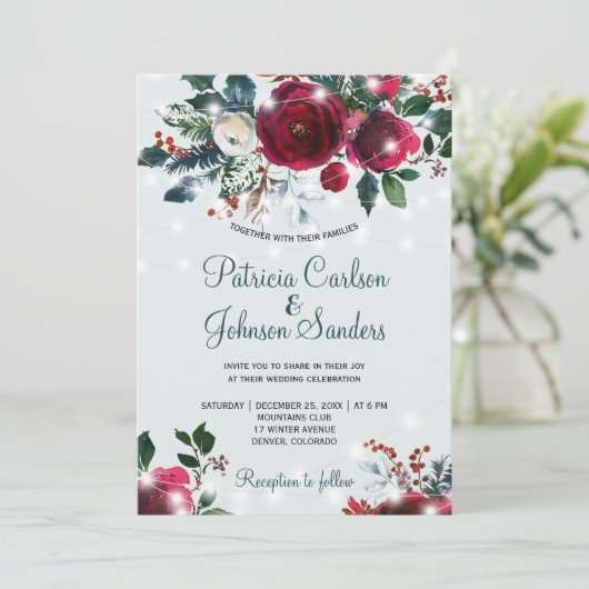 Winter wonderland lichten Kerstmis bloemenbruiloft Kaart (Staand voorkant)