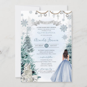 Winter Wonderland Light Blue Snowflake Quinceanera Kaart
