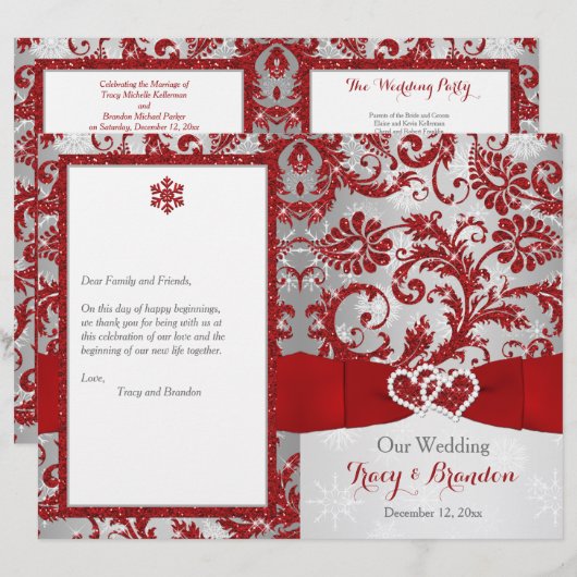 Winter Wonderland Love Hearts Wedding Programme -  (Voorkant / Achterkant)