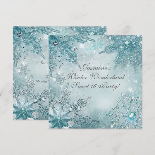 Winter Wonderland Magische Sneeuwvlokken Uitnodigi Kaart (Voorkant / Achterkant)