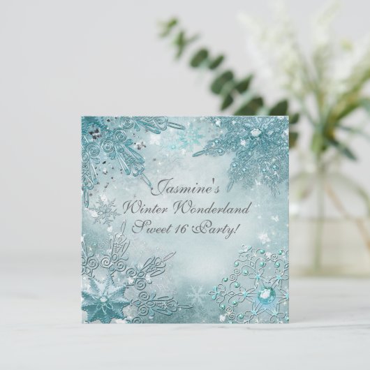 Winter Wonderland Magische Sneeuwvlokken Uitnodigi Kaart (Staand voorkant)