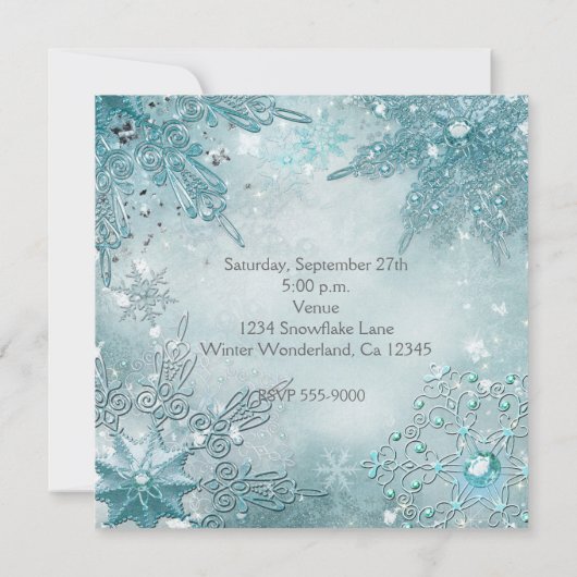 Winter Wonderland Magische Sneeuwvlokken Uitnodigi Kaart (Achterkant)
