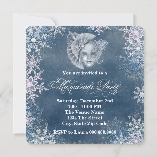Winter Wonderland Masquerade Party Uitnodigingen (Achterkant)