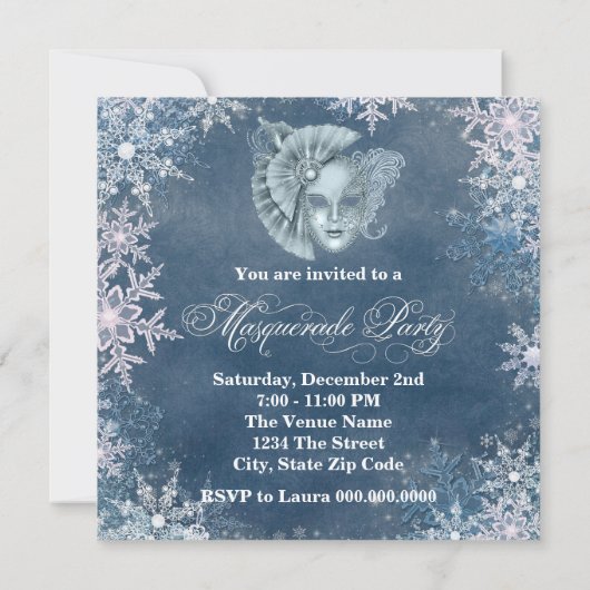 Winter Wonderland Masquerade Party Uitnodigingen (Achterkant)