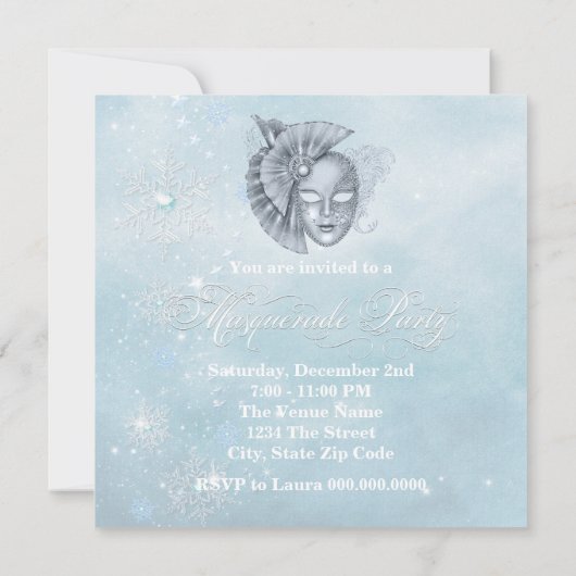 Winter Wonderland Masquerade Party Uitnodigingen (Achterkant)