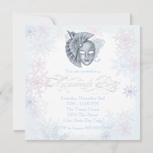 Winter Wonderland Masquerade Party Uitnodigingen (Achterkant)