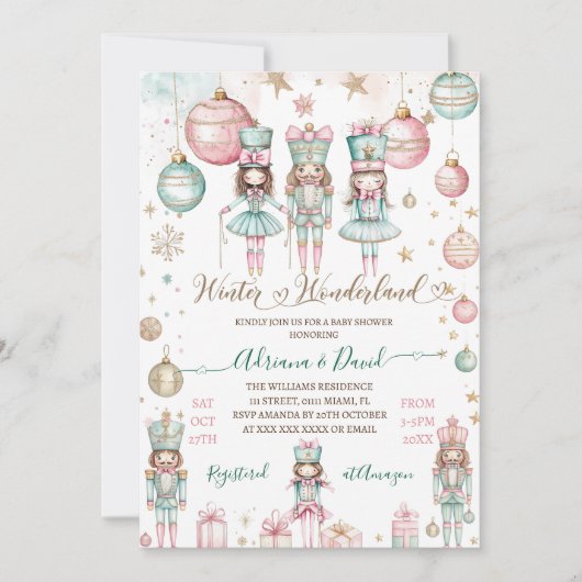 Winter Wonderland Meisje Roze Baby shower Kaart (Voorkant)