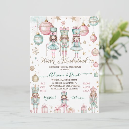 Winter Wonderland Meisje Roze Baby shower Kaart (Staand voorkant)