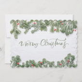 Winter Wonderland Merry Christmas Calligraphy Pine Feestdagenkaart (Achterkant)