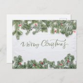 Winter Wonderland Merry Christmas Calligraphy Pine Feestdagenkaart (Voorkant / Achterkant)