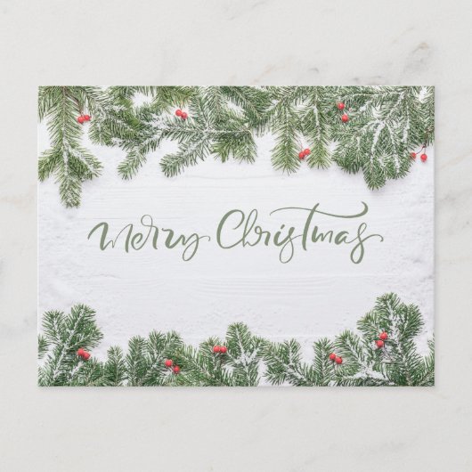 Winter Wonderland Merry Christmas Calligraphy Pine Feestdagenkaart (Voorkant)