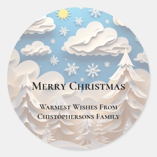 Winter Wonderland Merry Christmas Ronde Sticker (Voorkant)