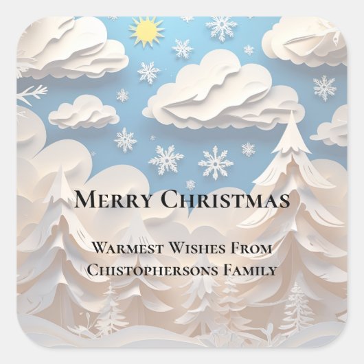 Winter Wonderland Merry Christmas Vierkante Sticker (Voorkant)