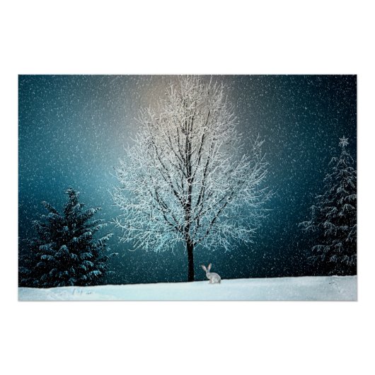 Winter Wonderland met konijn Poster (Voorkant)