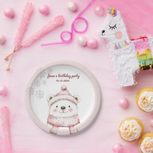 Winter Wonderland met mooie witte beer verjaardag Papieren Bordje (Feest)