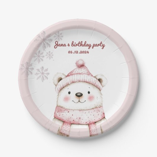 Winter Wonderland met mooie witte beer verjaardag Papieren Bordje (Voorkant)