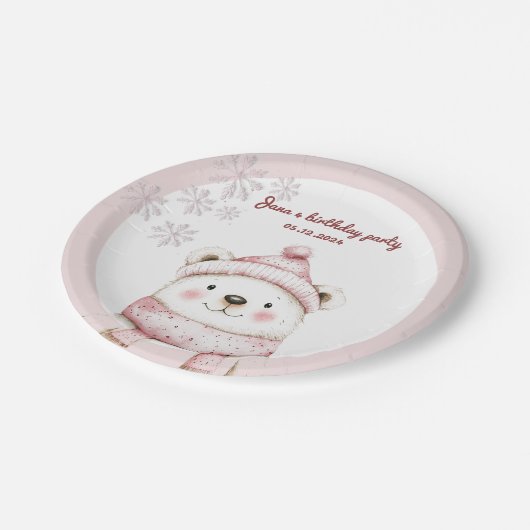 Winter Wonderland met mooie witte beer verjaardag Papieren Bordje (Gekanteld)