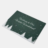 Winter Wonderland met Pine Tree Silhouetten Sneeuw Deurmat (Schuin)