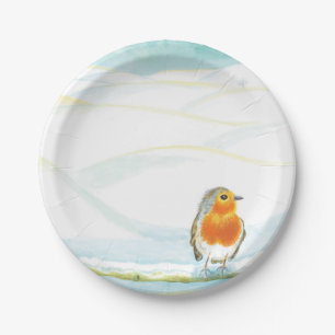 Winter Wonderland met Robin Illustration Papieren Bordje