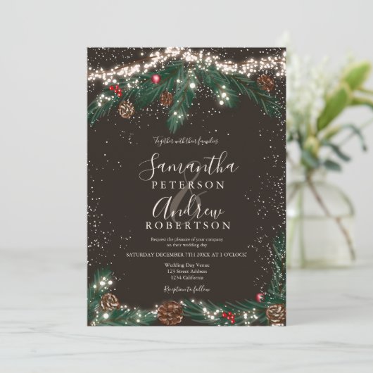 Winter wonderland met sneeuwfotoscript bruiloft kaart (Staand voorkant)