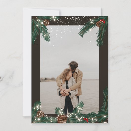 Winter wonderland met sneeuwfotoscript bruiloft kaart (Achterkant)