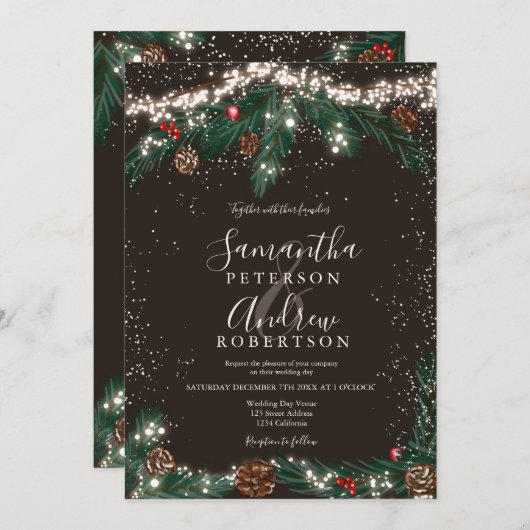 Winter wonderland met sneeuwfotoscript bruiloft kaart (Voorkant / Achterkant)