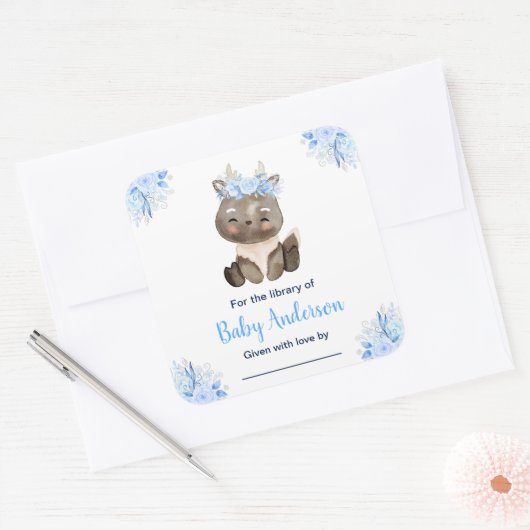 Winter Wonderland Moose Baby Shower Bookplate Vierkante Sticker (Envelop)