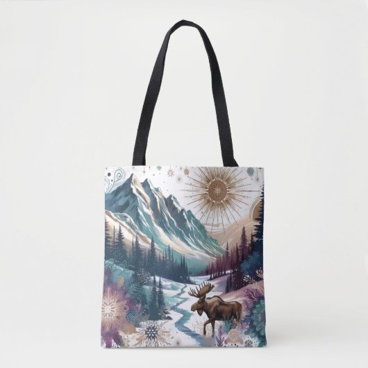 Winter Wonderland Moose Rustieke Boho Patroon Tote Bag (Voorkant)