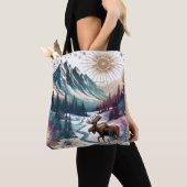 Winter Wonderland Moose Rustieke Boho Patroon Tote Bag (Dichtbij)