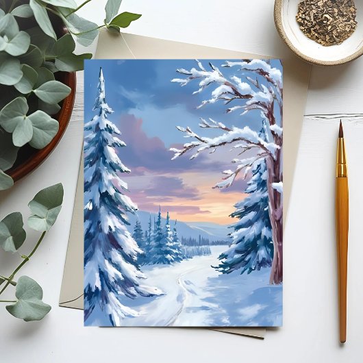 Winter Wonderland | Mountain Snow Nature Painting  Briefkaart