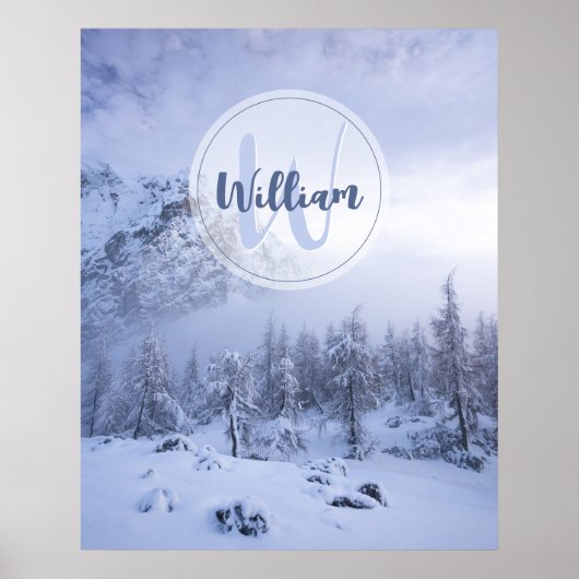 Winter wonderland nevel sparrenbos sneeuw monogram poster (Voorkant)