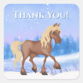 Winter Wonderland Paard, sneeuwdag Dank je Vierkante Sticker (Voorkant)