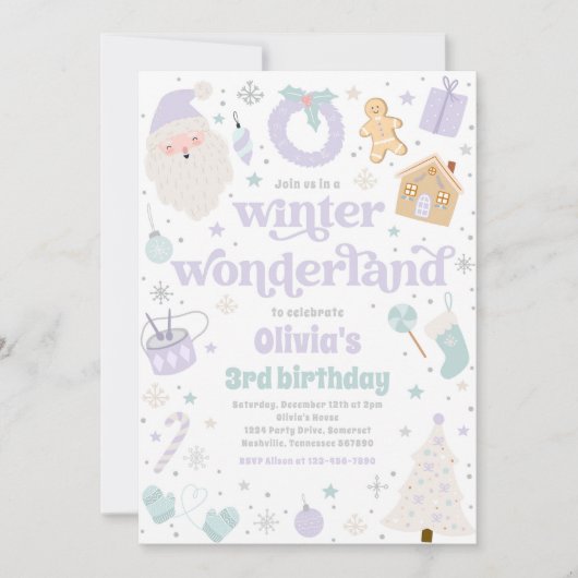 Winter Wonderland Paarse Kerstmis Verjaardagsfeest Kaart (Voorkant)