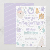 Winter Wonderland Paarse Kerstmis Verjaardagsfeest Kaart (Voorkant / Achterkant)