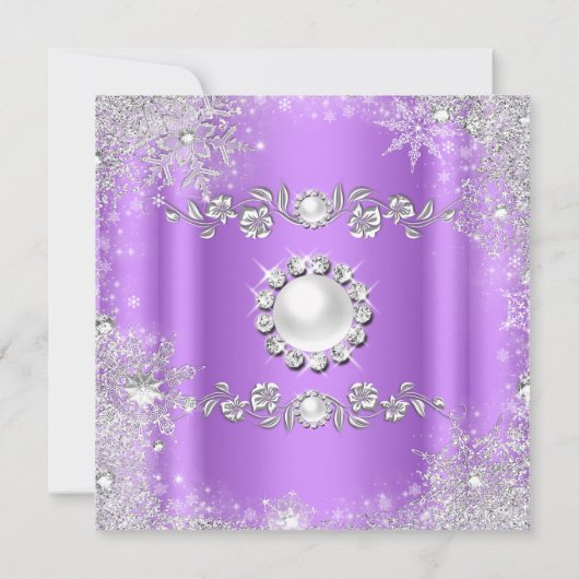 Winter Wonderland Paarse Silver Snowflake Kaart (Achterkant)