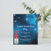 Winter wonderland party blauwe kabouter uitnodigin (Staand voorkant)